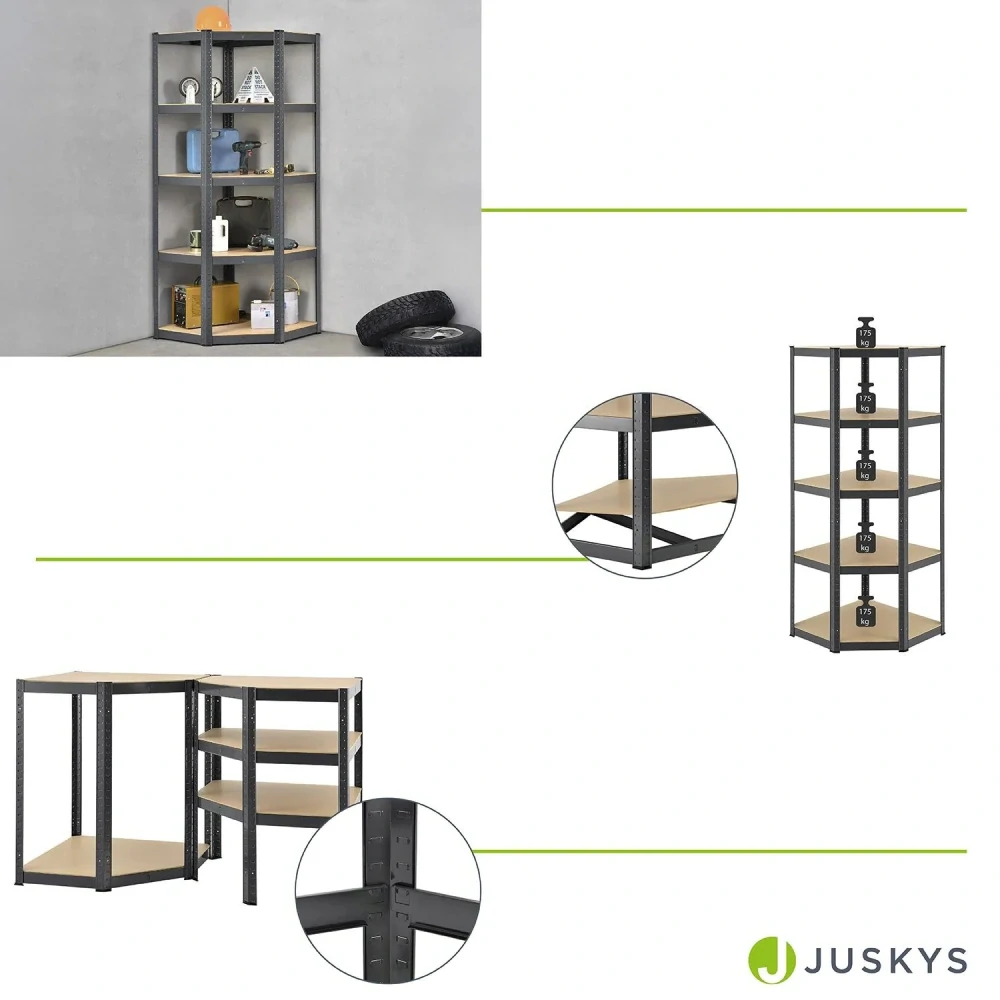 Juskys, Rohový regál s 5 policami, 180 cm