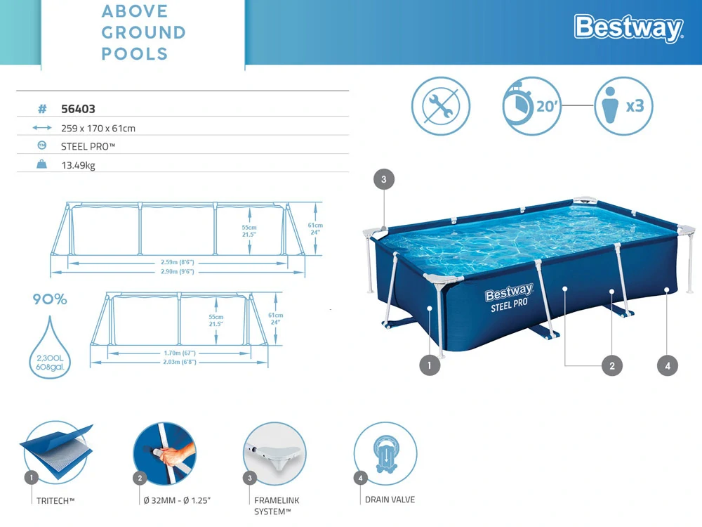 Bestway 56403 Bazén Steel Pro Prame Deluxe JR. 259cm x 170cm x 61cm