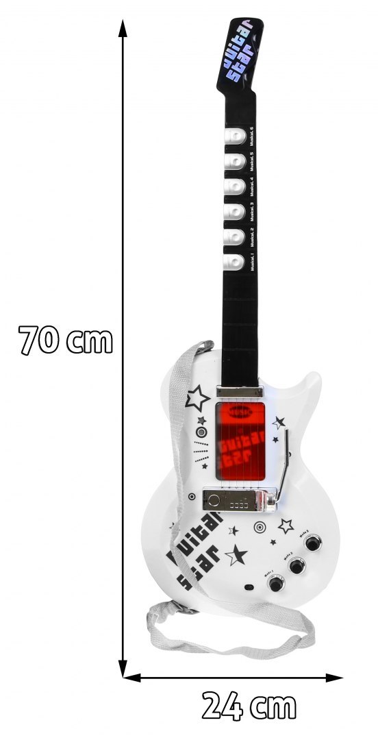 JOKO Elektrická gitara 70 cm s mikrofónom na stojane, biela