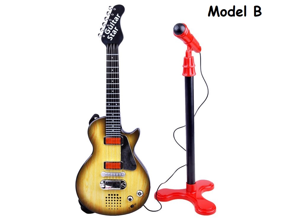 JOKO Detská elektrická gitara s kovovými strunami a s mikrofónom na stojane