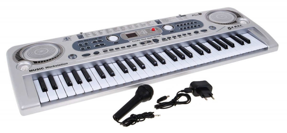 JOKO Detské klávesy 70cm s mikrofónom + USB vstup, strieborné