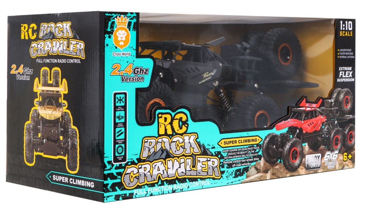 JOKO Veľké RC auto JEEP Off-road 1:10 Crawler 6x6, dĺžka 38cm, na diaľkové ovládanie, čierne