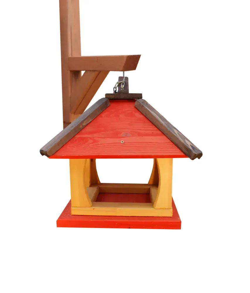 MKSTOR Drevené kŕmitko pre vtáky 35cmx32cmx26cm, vtáčia búdka, červená
