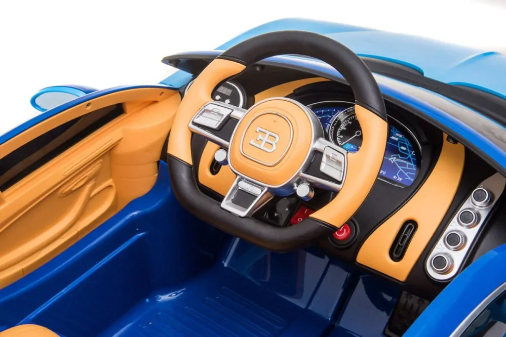 JOKO Elektrické Autíčko Bugatti Chiron, penové kolesá, kožené sedadlo, modré