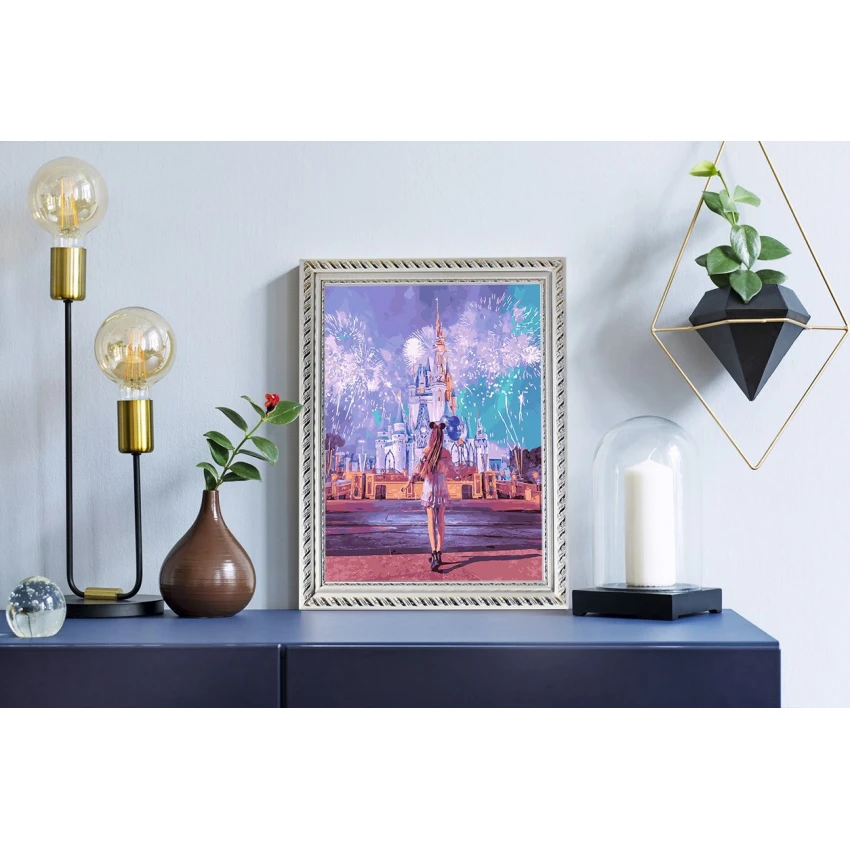 JOKO Maľovanie podľa čísel Disneyland s Dievčatkom 40 cm x 50 cm + Drevený Rám