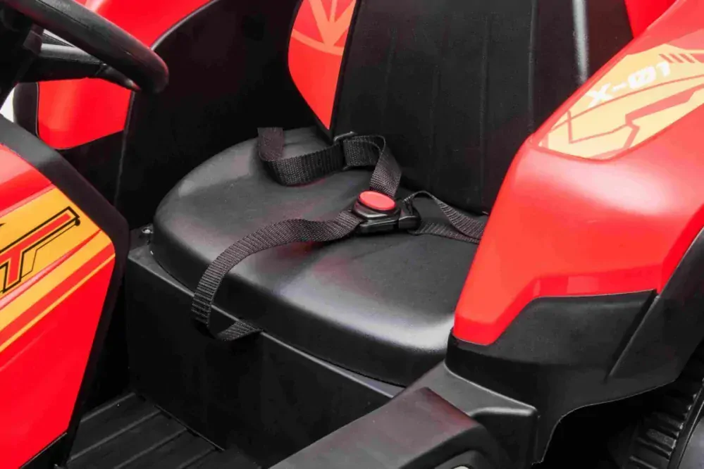 JOKO Elektrický Traktor BLAST s Kabínou a vlečkou 187cm, 2 x 200W 24V, nosnosť 30kg, kožené sedadlo, penové kolesá + diaľkové ovládanie, modrý