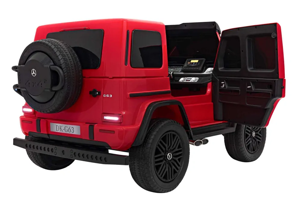 JOKO Elektrické autíčko Mercedes Benz G63 AMG XXL 4x200W 24V, penové kolesá, DVOJMIESTNE kožené sedadlo, Nosnosť 80kg, červené