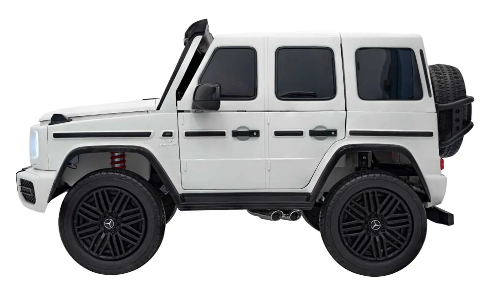 JOKO Elektrické autíčko Mercedes Benz G63 AMG XXL 4x200W 24V, penové kolesá, DVOJMIESTNE kožené sedadlo, Nosnosť 80kg, biele