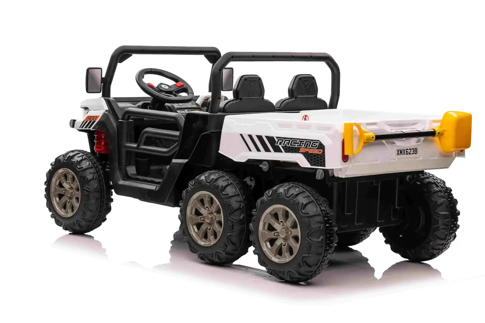 JOKO Elektrické autíčko s Elektricky vyklápacou vlečkou Pick-Up Speed 900, EFEKT Hojdania, kožené sedadlo, 6 kolies, penové kolesá, nosnosť 50kg, biele