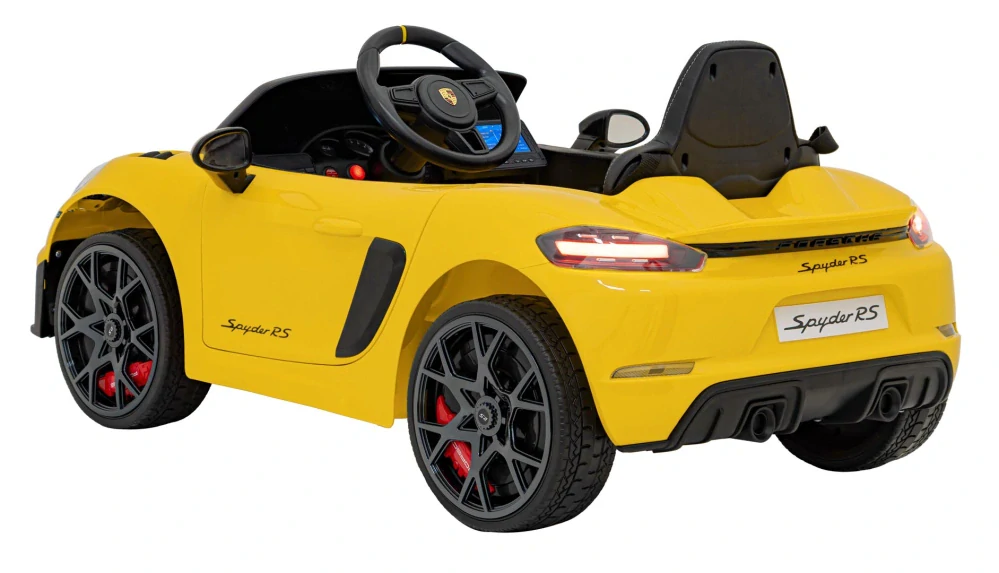 JOKO Elektrické autíčko Porsche 718, Displej MP4, Kožené sedadlo, penové kolesá, FM rádio, žlté