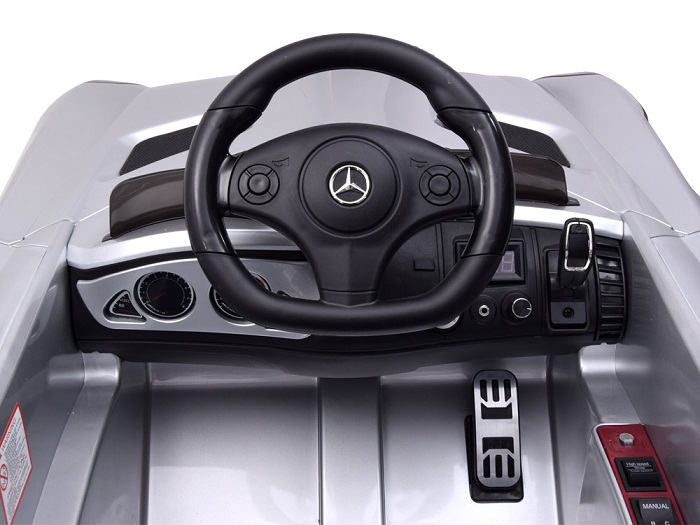 JOKO, Elektrické autíčko Mercedes SLR, Lakované, Penové kolesá, MP3, strieborné