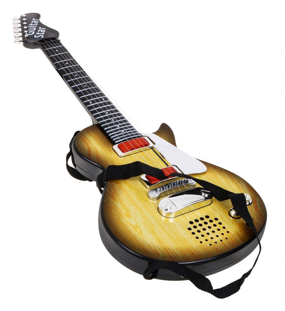 JOKO Detská elektrická gitara s kovovými strunami a s mikrofónom, drevená