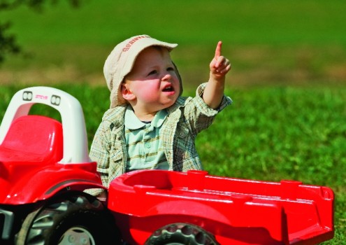 Rolly Toys Šľapací traktor RollyKid Steyr 6165 CVT, predný nakladač, vlečka, červený
