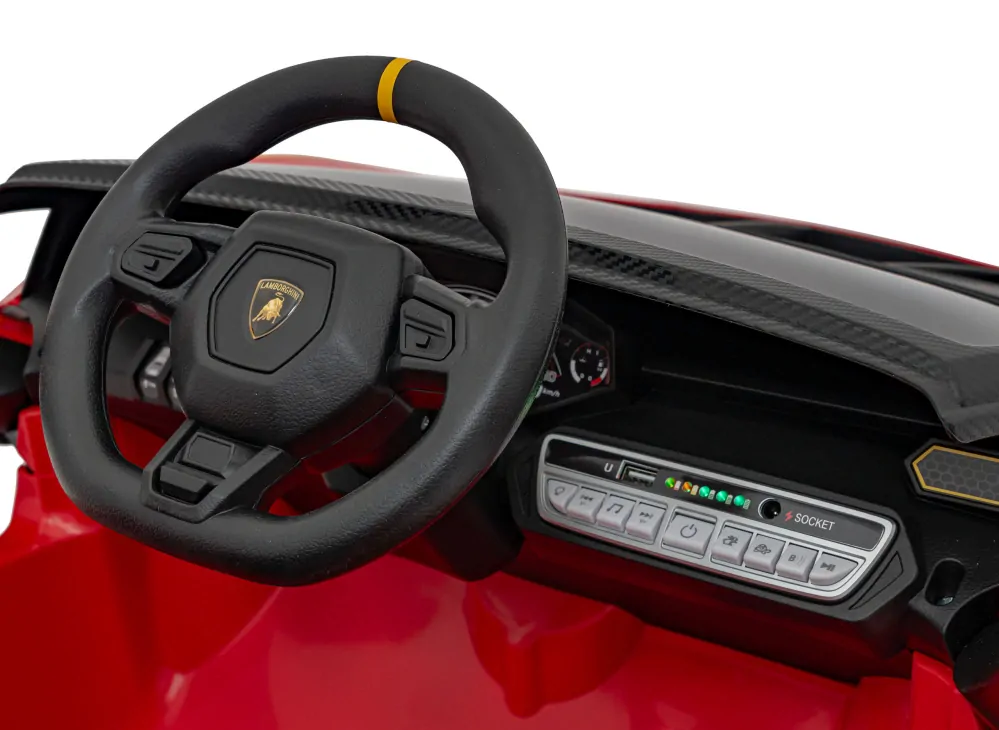 JOKO Elektrické autíčko Lamborghini Invencible 4x4, penové kolesá, kožené sedadlo, červené