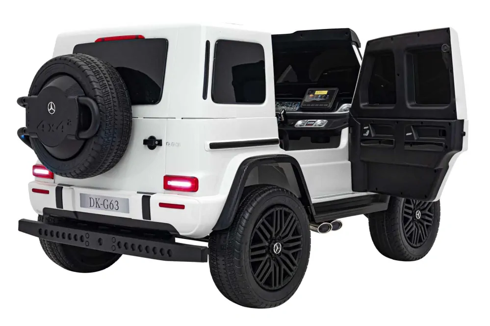 JOKO Elektrické autíčko Mercedes Benz G63 AMG XXL 4x200W 24V, penové kolesá, DVOJMIESTNE kožené sedadlo, Nosnosť 80kg, biele