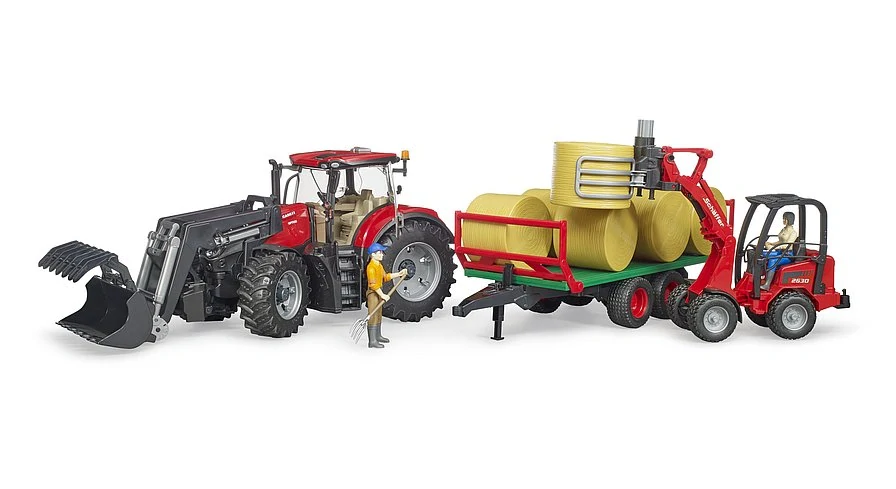 Bruder, Traktor Case IH Optum 300 CVX s čelným nakladačom a prívesom, 1:16