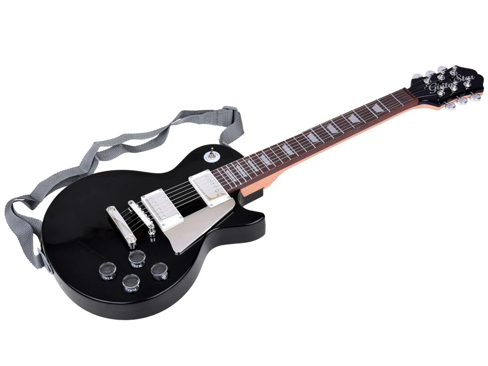 JOKO Detská Elektrická Gitara s kovovými strunami 69cm + popruh a melódie, čierna