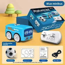 JOKO Mini RC Auto Autobus s futbalovou loptou na diaľkové ovládanie + Led svetlo a zvuk, Obrazovka, Ovládanie Rukou, modrý