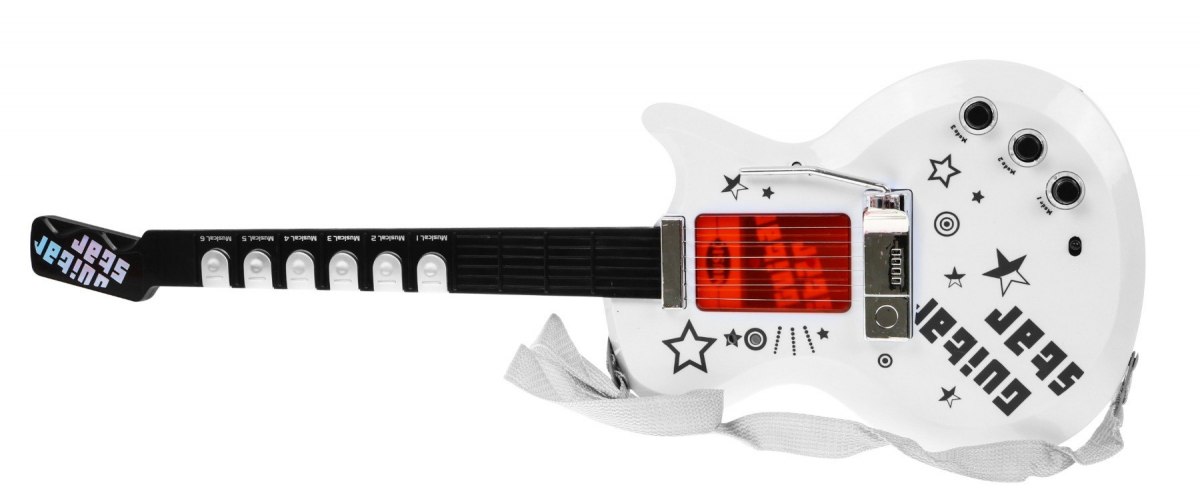 JOKO Elektrická gitara 70 cm s mikrofónom na stojane, biela