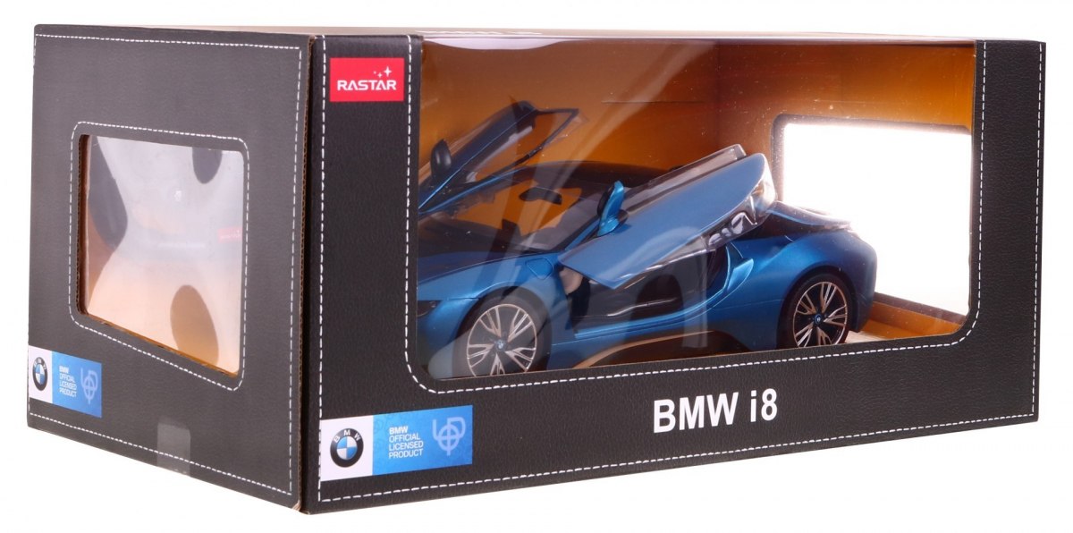 RASTAR RC Auto BMW i8 1:14 + Automatické Dvere na diaľkové ovládanie + LED svetlo, modré