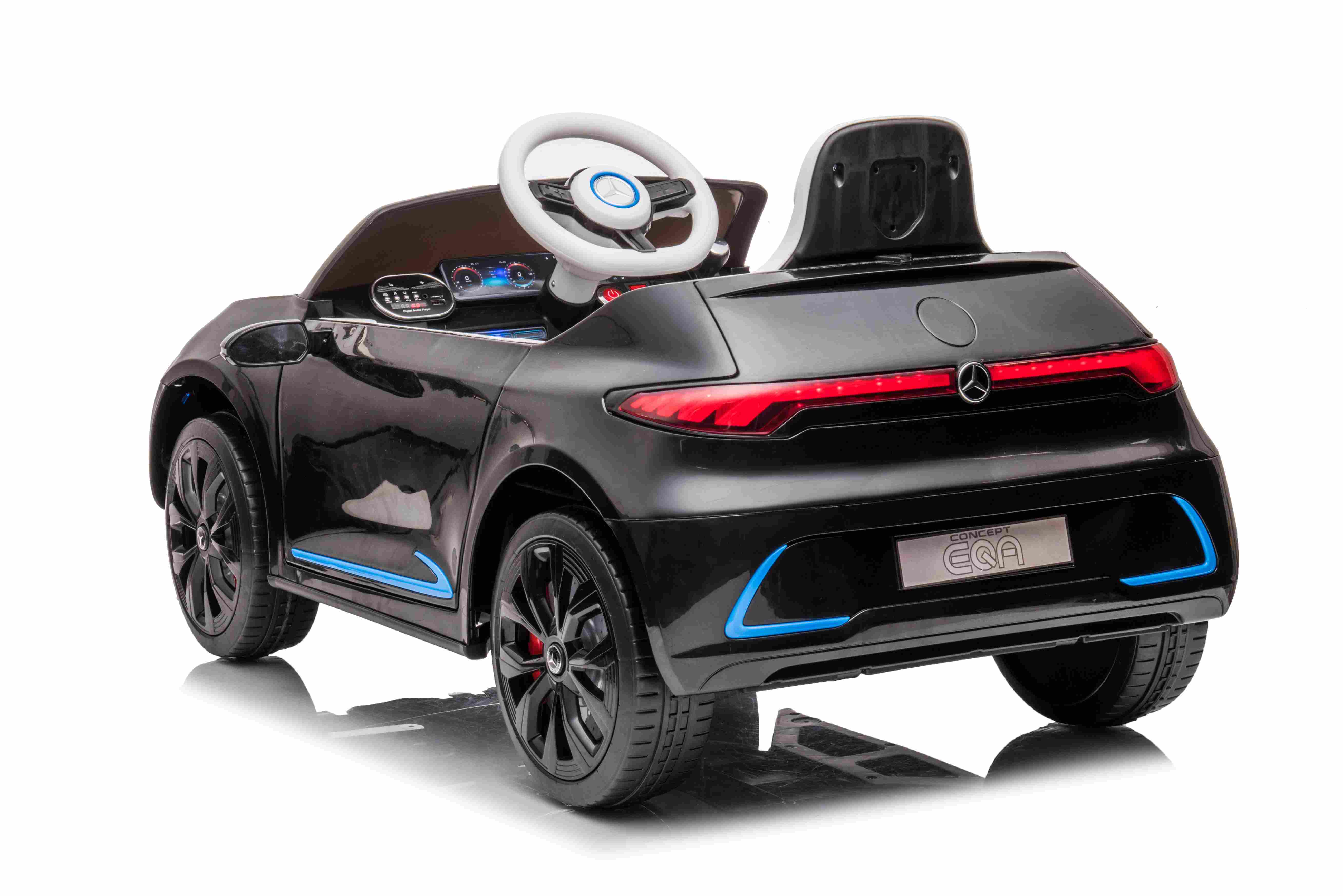 JOKO Elektrické autíčko Mercedes Benz AMG EQA, penové kolesá, kožené sedadlo, čierne