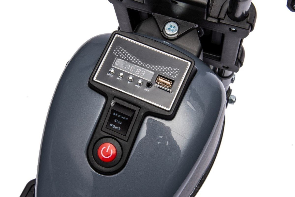 JOKO Elektrická Motorka Chopper FASTER, FM rádio, sivá