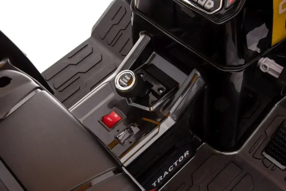 JOKO Elektrický Traktor MEGA D68 2x200W s Kabínou a vlečkou + Predný Nakladač, kožené sedadlo, žltý