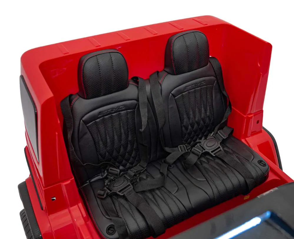 JOKO Elektrické autíčko Mercedes Benz G63 AMG XXL 4x200W 24V, penové kolesá, DVOJMIESTNE kožené sedadlo, Nosnosť 80kg, červené