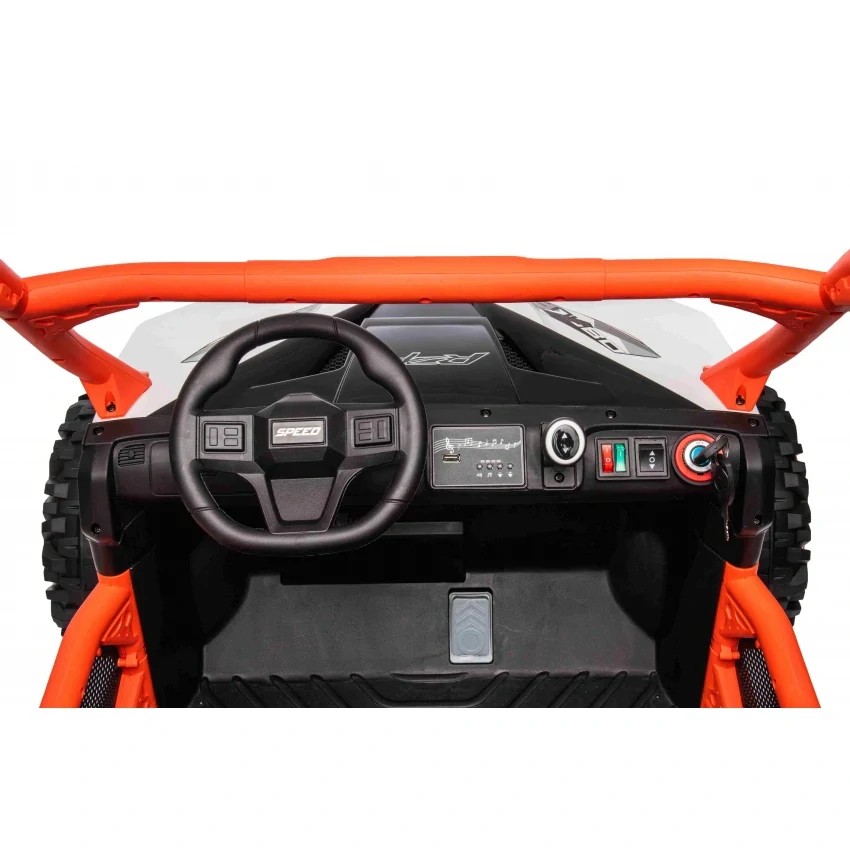 JOKO Elektrické Autíčko Farmer Truck UTV Racing 4x4 24V, Elektrická Vyklápacia Vlečka, Dvojmiestne Kožené sedadlo, Penové kolesá, modré