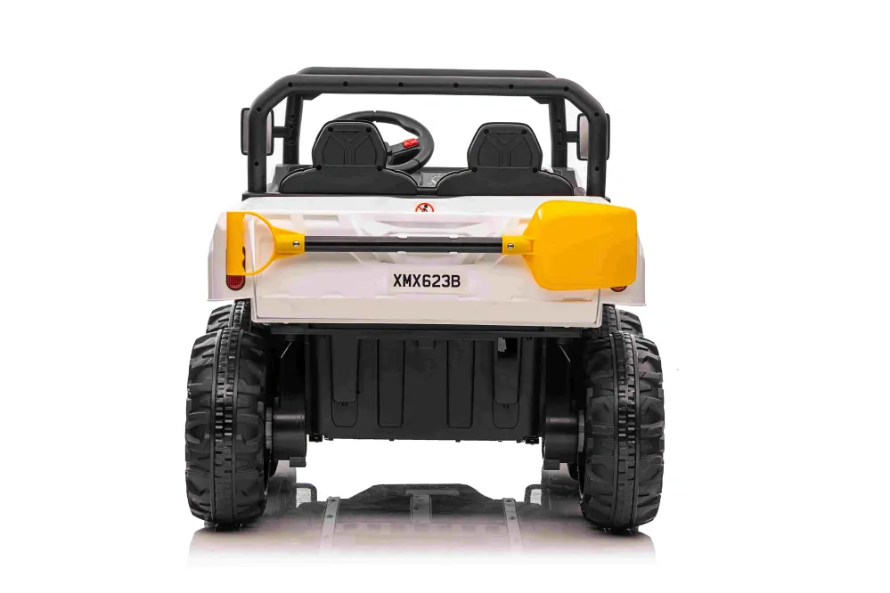 JOKO Elektrické autíčko s Elektricky vyklápacou vlečkou Pick-Up Speed 900, EFEKT Hojdania, kožené sedadlo, 6 kolies, penové kolesá, nosnosť 50kg, biele
