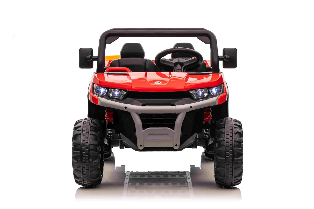 JOKO Elektrické autíčko s Elektricky vyklápacou vlečkou Pick-Up Speed 900, EFEKT Hojdania, kožené sedadlo, 6 kolies, penové kolesá, nosnosť 50kg, červené