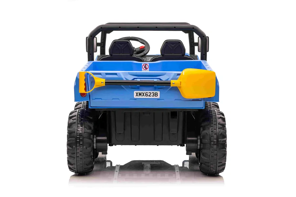 JOKO Elektrické autíčko s Elektricky vyklápacou vlečkou Pick-Up Speed 900, EFEKT Hojdania, kožené sedadlo, 6 kolies, penové kolesá, nosnosť 50kg, modré