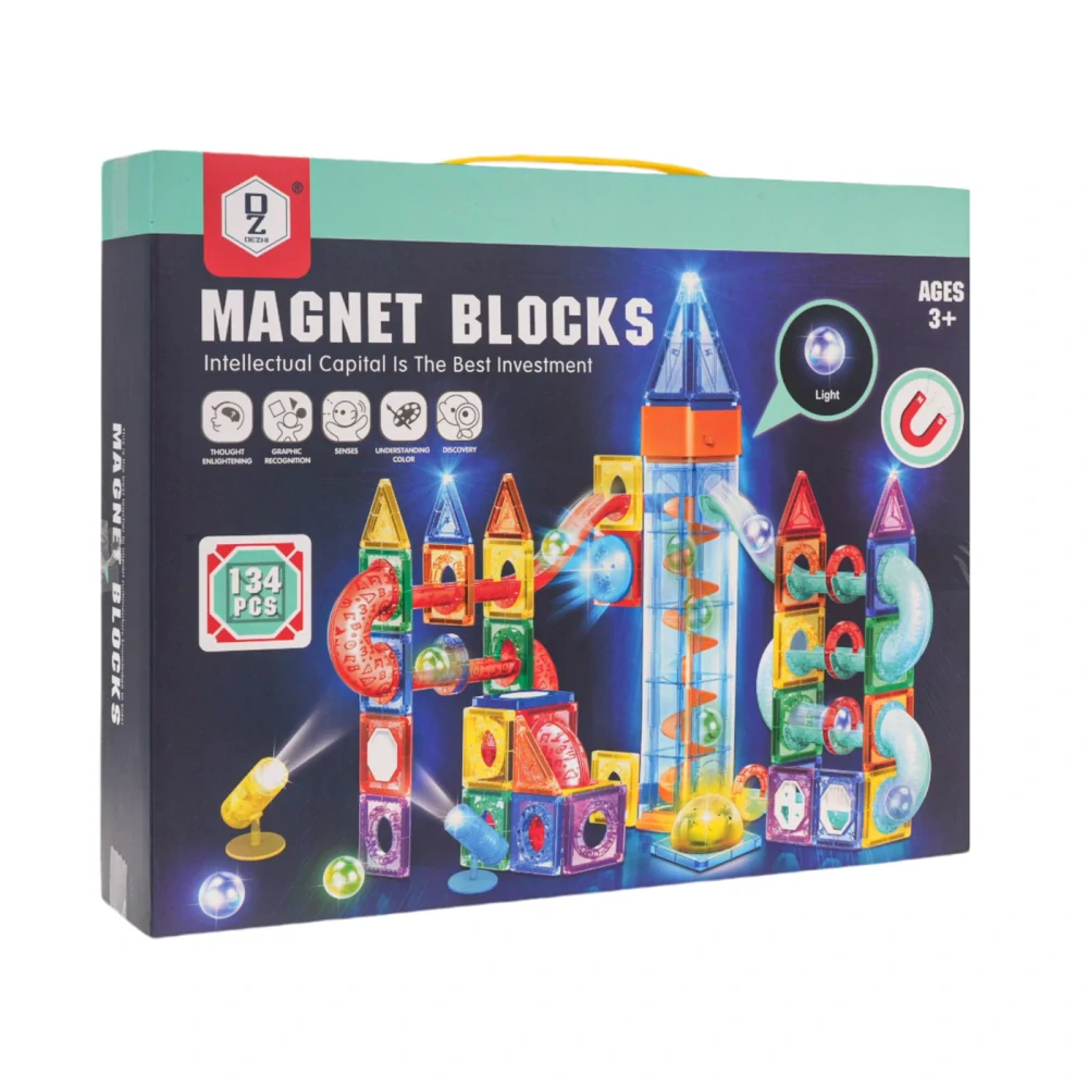JOKO Magnetické Kocky Guličková Dráha s LED svetlom 134ks