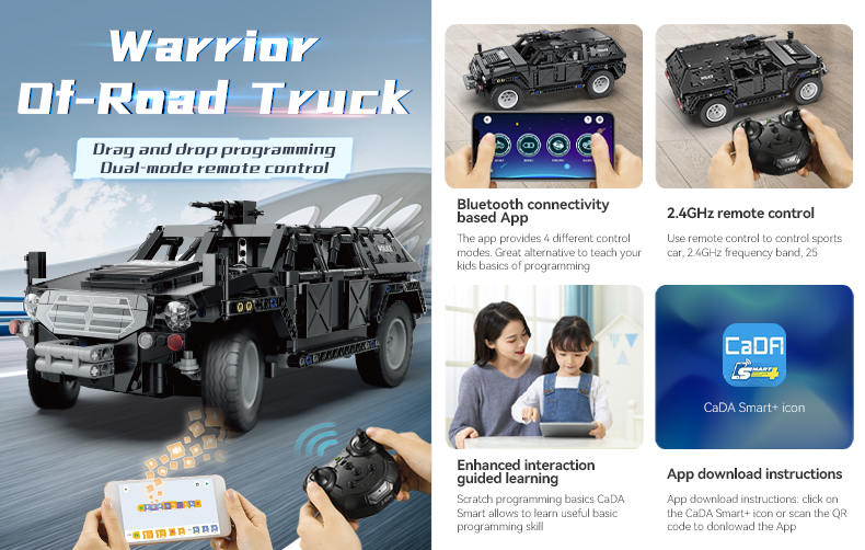 CaDa TECHNIC – EE RC Technická stavebnica RC Policajné Auto SUV 561ks na diaľkové ovládanie, Dual Mode Control, čierne