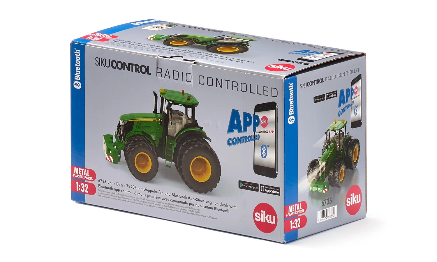 Siku Control RC Traktor John Deere 7290R s dvojitými kolesami, ovládanie cez aplikáciu Bluetooth a diaľkové ovládanie
