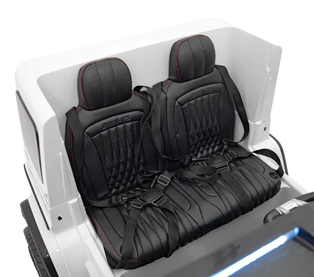 JOKO Elektrické autíčko Mercedes Benz G63 AMG XXL 4x200W 24V, penové kolesá, DVOJMIESTNE kožené sedadlo, Nosnosť 80kg, biele
