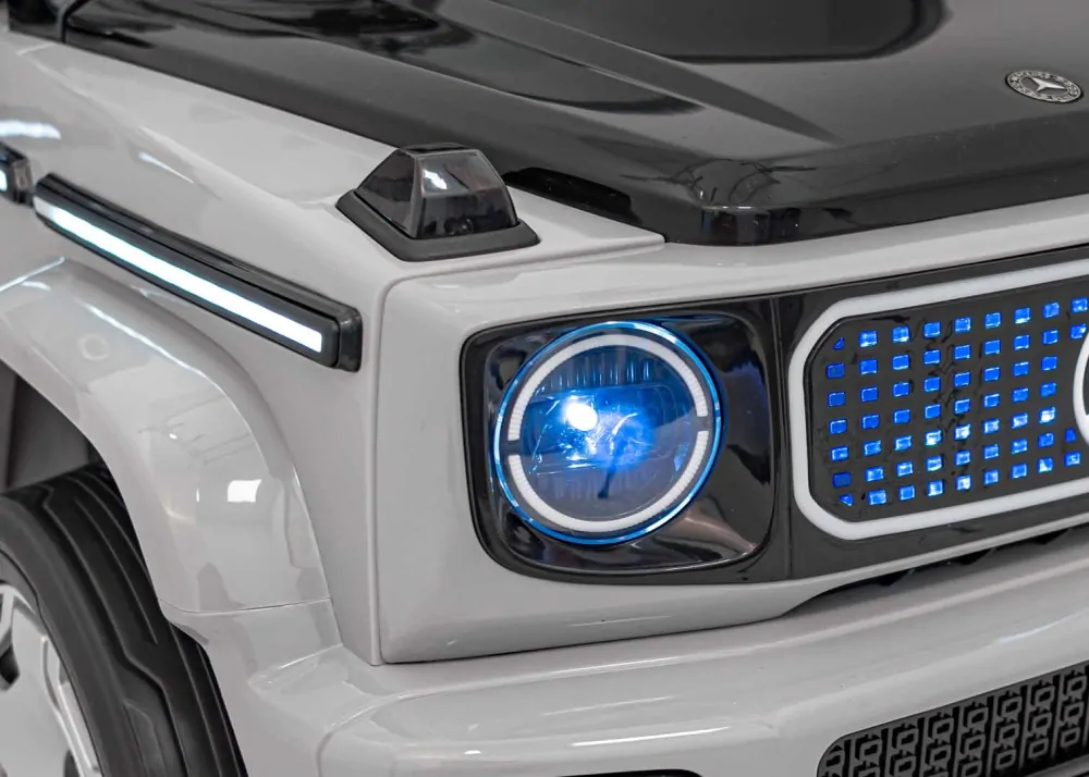 JOKO Elektrické Autíčko Mercedes Benz EQG 4x4, penové kolesá, kožené sedadlo, Prídavné LED svetlá, sivé