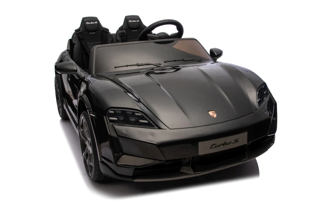 JOKO Elektrické autíčko Porsche Taycan Turbo S, penové kolesá, kožené sedadlo, čierne