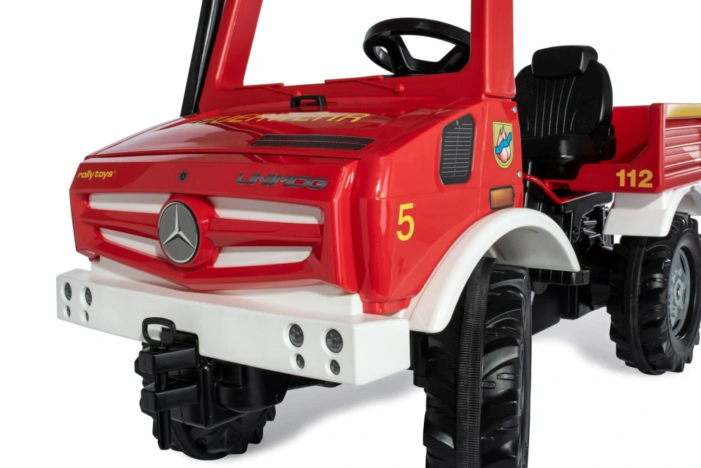 Rolly Toys Šľapacie autíčko Požiarne MB Unimog + riadenie + brzda + maják