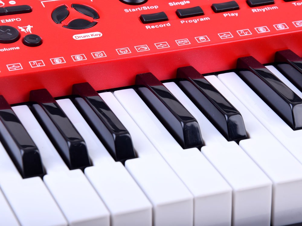 JOKO Detské klávesy s mikrofónom, 61 dynamických kláves + USB vstup, červené