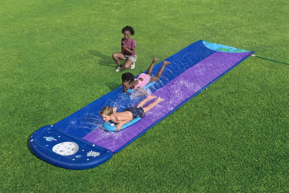 Bestway 52642 Vodná šmýkačka Dvojitá Vesmír 488cm + 2 nafukovačky Rakety