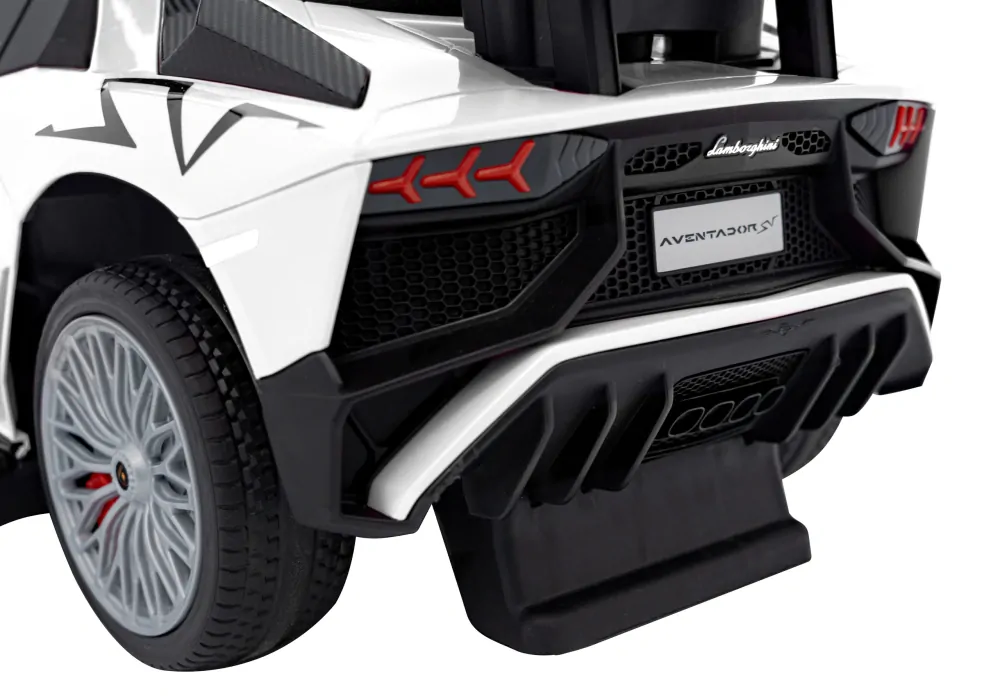 JOKO Detské Odrážadlo Lamborghini Aventador SV s Gumovými kolesami, Svetlom a Zvukom + Riadiaca Rúčka, biele