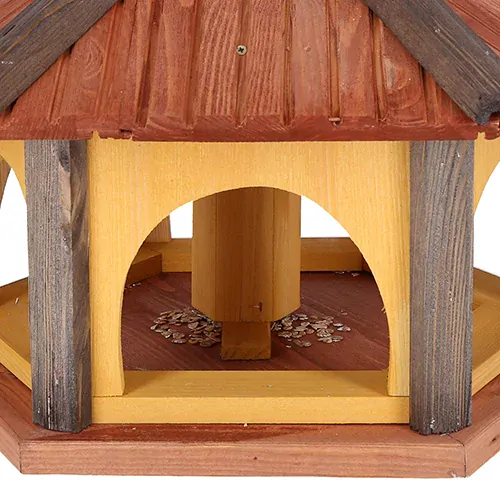 MKSTOR Drevené kŕmitko pre vtáky 60x50x42cm so Zásobníkom Jedla, vtáčia búdka, Antracit-TIK + Stojan Hnedý 120cm na 4 nohách