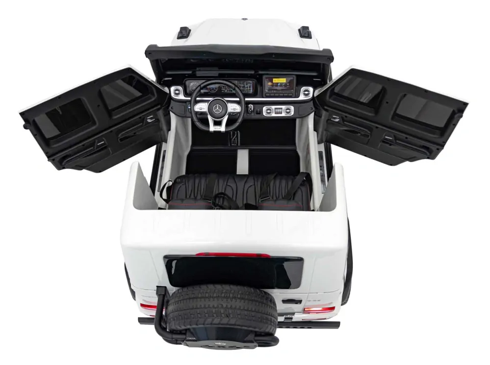 JOKO Elektrické autíčko Mercedes Benz G63 AMG XXL 4x200W 24V, penové kolesá, DVOJMIESTNE kožené sedadlo, Nosnosť 80kg, biele