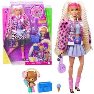 Bábika BARBIE DOLL EXTRA + medvedík na kolieskových korčuliach + doplnky