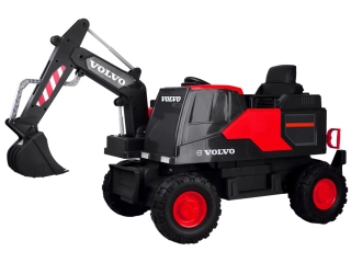 JOKO Elektrický traktor Bager VOLVO, penové kolesá, kožené sedadlo, FM rádio, diaľkové ovládanie, červený